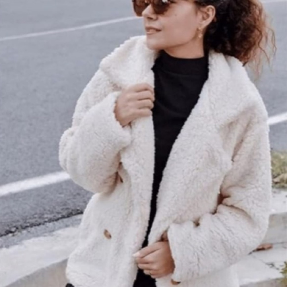 white teddy women jacket plush jacket oversized fit - Picture 2 of 5